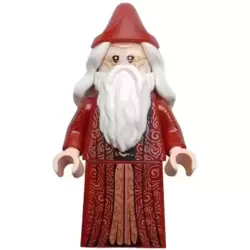 Albus Dumbledore - Dark Red Robe, White Hair, Printed Arms