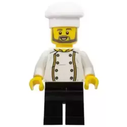 Chef - Jacket with Bright Light Orange Trim, Gold Buttons and Dragon on Back, Black Legs, Dark Bluish Gray Beard