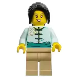 Lunar New Year Parade Participant - Female, Light Aqua Tang Jacket, Tan Legs, Black Hair