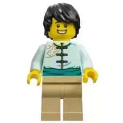 Lunar New Year Parade Participant - Male, Light Aqua Tang Jacket, Tan Legs, Black Hair