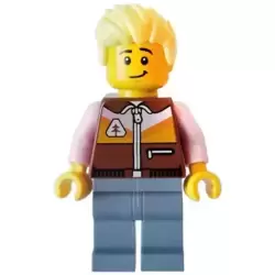 Camper - Male, Reddish Brown Jacket, Sand Blue Legs, Bright Light Yellow Spiked Hair Swept Up