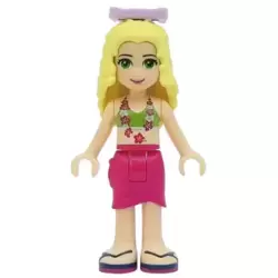 Friends Isabella (Light Nougat) - Lime Bikini Top, Magenta Wrap Skirt, Lavender Bow