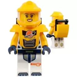 Astronaut - Female, White Spacesuit with Bright Light Orange Arms, Bright Light Orange Helmet, Trans-Clear Visor, Bright Light Orange Armor with Black Bar Handle