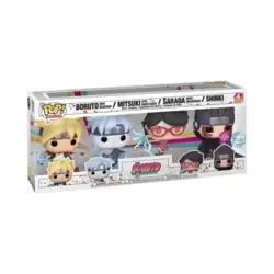 Boruto: Naruto Next Generations - Boruto With Rasengan, Mitsuki With Snake Hands, Sarada With Sharingan & Shinki Flocked 4 Pack