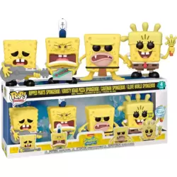 Spongebob Squarepants - Ripped Pants Spongebob, Krusty Krab Pizza Spongebob, Caveman Spongebobo & Glove World Spongebob 4 Pack