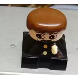 Duplo 2 x 2 x 2 Figure Brick, Black Base with Police Pattern, White Head with Moustache, Brown Male Hair