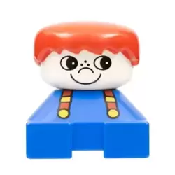 Duplo 2 x 2 x 2 Figure Brick, Blue Base with Suspenders, White Head with Freckles on Nose, Red Male Hair