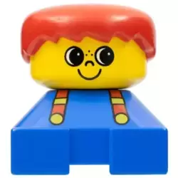 Duplo 2 x 2 x 2 Figure Brick, Blue Base with Suspenders, Yellow Head with Smile and Freckles Above Nose, Red Male Hair (75414)