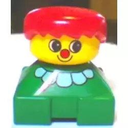 Duplo 2 x 2 x 2 Figure Brick, Clown, Green Base with White Collar, Yellow Head with Red Nose, Red Hair