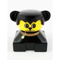 Duplo 2 x 2 x 2 Figure Brick, Dog, Black Base with Collar, Black Hair with Ears, Yellow Dog face