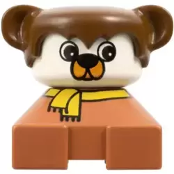 Duplo 2 x 2 x 2 Figure Brick, Dog, Fabuland Brown Base with Yellow Scarf, Brown Hair with Ears, White Dog Face