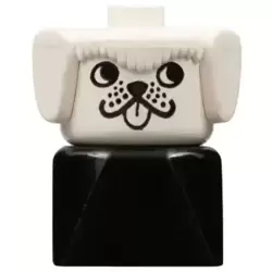 Duplo 2 x 2 x 2 Figure Brick Early, Dog on Black Base, White Head, looks Left