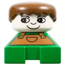Duplo 2 x 2 x 2 Figure Brick, Green Base with Overalls, Brown Hair, White Head