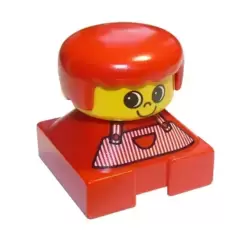 Duplo 2 x 2 x 2 Figure Brick, Red Base with Red Stripe Overalls, Red Hair, Large Eyes