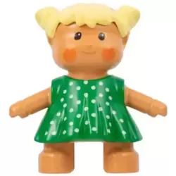 Duplo Figure Doll, Anna's Baby, Green Polka Dot Dress