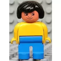 Duplo Figure, Female, Blue Legs, Yellow Blouse, Black Hair