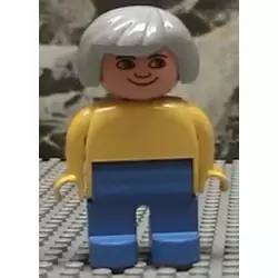 Duplo Figure, Female, Blue Legs, Yellow Blouse, Gray Hair