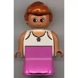 Duplo Figure, Female Lady, Dark Pink Dress, Lace Lined Tank Top with Blue Flower