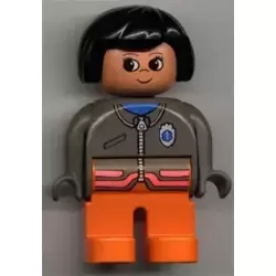 Duplo Figure, Female Medic, Orange Legs, Zippered Jacket with EMT Star of Life Pattern
