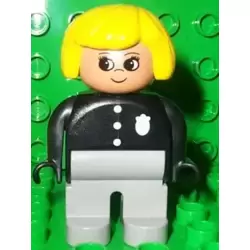 Duplo Figure, Female Police, Light Gray Legs, Yellow Hair