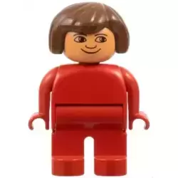 Duplo Figure, Female, Red Legs, Red Top, Brown Hair