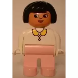 Duplo Figure, Female, Rose Pink Legs, White Blouse, Black Hair (75184)