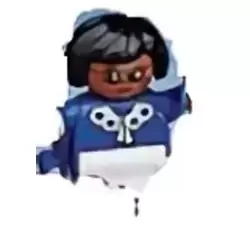 Duplo Figure, Female, White Legs, Blue Top with White Buttons, Black Hair