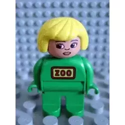 Duplo Figure, Female Zoo, Green Legs, Green Uniform, Yellow Hair (Zoo Keeper)