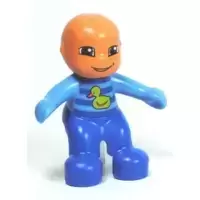 Duplo Figure Lego Ville, Baby, Blue and Medium Blue Romper with Stripes and Yellow Duck Pattern