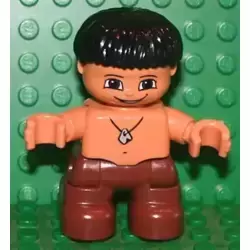Duplo Figure Lego Ville, Child Boy, Reddish Brown Legs, Black Hair, Stone Necklace (Caveman) (4515402)