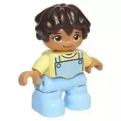 Duplo Figure Lego Ville, Child Girl, Bright Light Blue Legs, Bright Light Yellow Top, Dark Brown Hair
