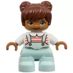 Duplo Figure Lego Ville, Child Girl, Light Aqua Legs, White Top with Coral Stripes, Reddish Brown Hair (6290980)