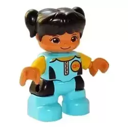 Duplo Figure Lego Ville, Child Girl, Medium Azure Diving Suit, Yellow Arms, Black Hair with Pigtails (6266937)