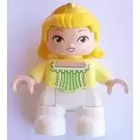 Duplo Figure Lego Ville, Child Girl, White Legs, Bright Light Yellow Top, Yellow Hair with Tiara, Princess Amber (6099602)