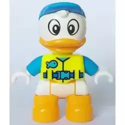 Duplo Figure Lego Ville, Dewey Duck, Neon Yellow Life Jacket, Dark Azure Arms and Cap (6438662)