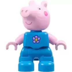 Duplo Figure Lego Ville, George Pig - Dark Azure Outfit with Lavender and Yellow Flower (6486140)