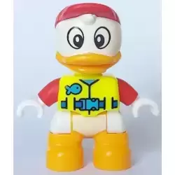 Duplo Figure Lego Ville, Huey Duck, Neon Yellow Life Jacket, Red Arms and Cap (6426711)