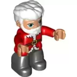 Duplo Figure Lego Ville, Male, Black Legs, Red Top with Belt and White Fur Trim Pattern, White Hair, Blue Eyes and Beard (Santa)