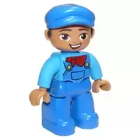 Duplo Figure Lego Ville, Male, Blue Legs, Dark Azure Shirt with Blue Overalls and Red Neckerchief Pattern, Blue Cap (6273563)