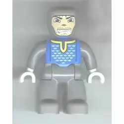 Duplo Figure Lego Ville, Male Castle, Dark Bluish Gray Legs, Blue Chest, Dark Bluish Gray Arms, White Hands