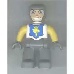 Duplo Figure Lego Ville, Male Castle, Dark Bluish Gray Legs, White Chest, Yellow Arms, Dark Bluish Gray Hands