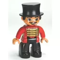 Duplo Figure Lego Ville, Male Circus Ringmaster, Black Legs, Red Top with Gold Braid, Top Hat, Brown Eyes (6023824)
