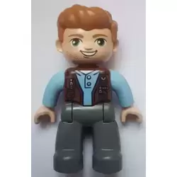 Duplo Figure Lego Ville, Male, Dark Bluish Gray Legs, Reddish Brown Vest, Dark Tan Hair (Jurassic World Owen Grady)