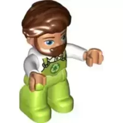 Duplo Figure Lego Ville, Male, Lime Legs with Overalls and Recycling Logo, Reddish Brown Hair and Beard (6343321)