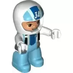 Duplo Figure Lego Ville, Male, Medium Azure Legs, White Race Top and Helmet with Number 34 Pattern (6345403)