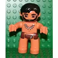 Duplo Figure Lego Ville, Male, Nougat Legs, Reddish Brown Hips, Black Hair, Animal Tooth / Claw Necklace, Black Beard (Caveman)