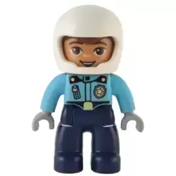 Duplo Figure Lego Ville, Male Police, Dark Blue Legs, Medium Azure Top with Badge and Zipper, White Helmet (6374643)