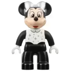 Duplo Figure Lego Ville, Minnie Mouse, Black Legs and Sleeves, White Top, and Silver Collar, Sparkles, Dots, and Bow (6438760)