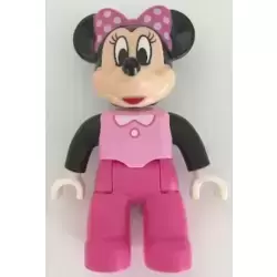 Duplo Figure Lego Ville, Minnie Mouse, Bright Pink Top with Black Sleeves, Dark Pink Legs (6206110)