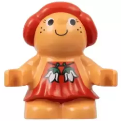 Duplo Figure Little Forest Friends, Female, Red Hair, Red Dress with White Flowers Pattern (Sugar Strawberry)
